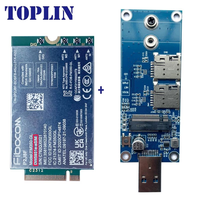 FM350-GL DW5931e-eSIM 5G M.2 Módulo P2J8F Para Dell Latitude 5531 9330 3571 Laptop 4x4 MIMO Módulo GNSS