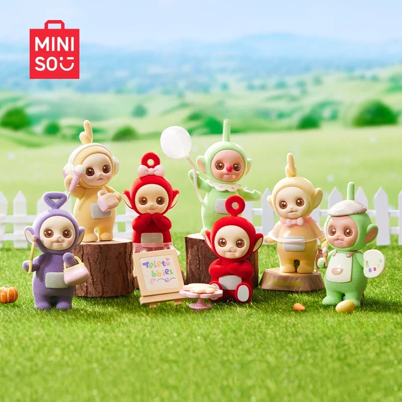 MINISO pudełko z niespodzianką teletubisie sklepowe okno seria lalka Model Kawaii ozdoby dekoracja stołu prezent urodzinowy zabawki dla dzieci