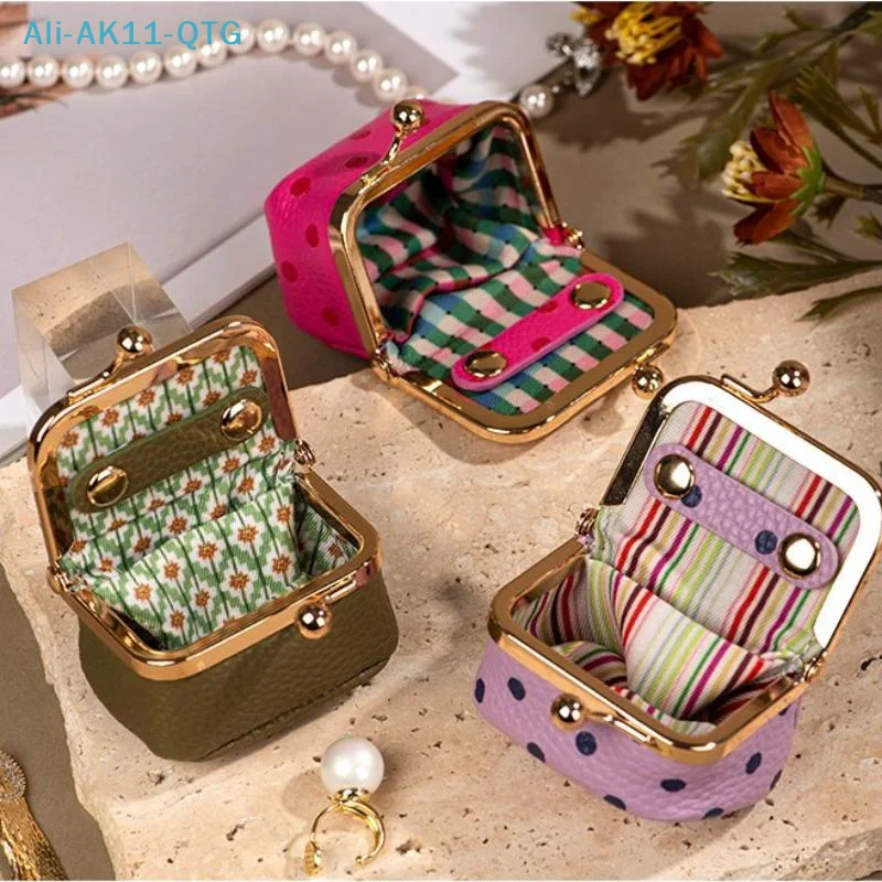 1Pc Portable Polka Dot Kiss Lock Coin Purse PU Leather Square Multifunctional Bag For Small Items Jewelry Earrings Storage Box