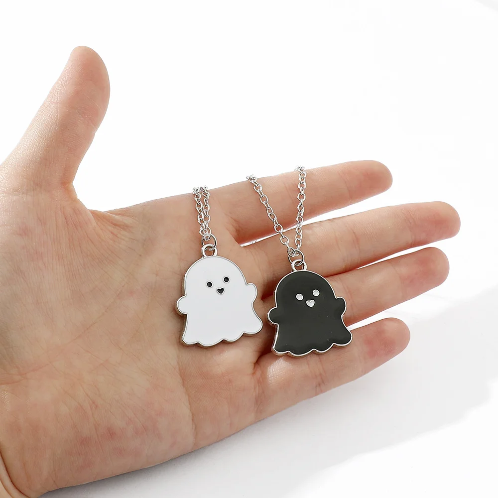 Y2K Cartoon Ghost Clavicle Necklaces for Valentine Day 2 Pcs/Set Romantic Cute Kawaii Love Couple Necklace Fashion Gifts Jewelry