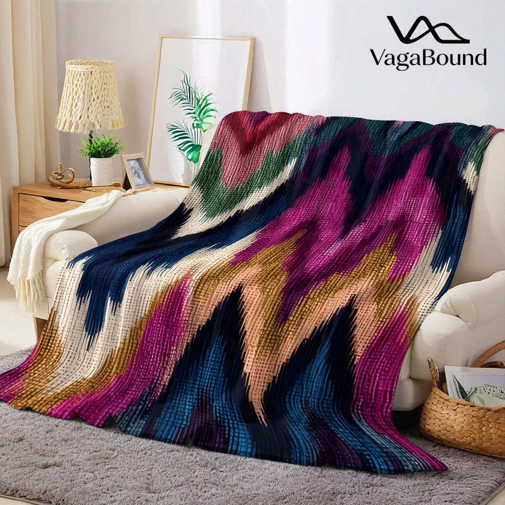 Colorful Ikat Chevron Weave Flannel Fleece Throw Blanket for Couch Sofa Lightweight Cozy Plush Blanket for Travel Office Nap
