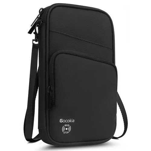 Imagen 1 del producto Bolsa para pasaporte con múltiples bolsillos, billetera de viaje con correa para el hombro, porta pasaporte familiar de 5, billetera para pasaporte con bloqueo RFID para hombres W