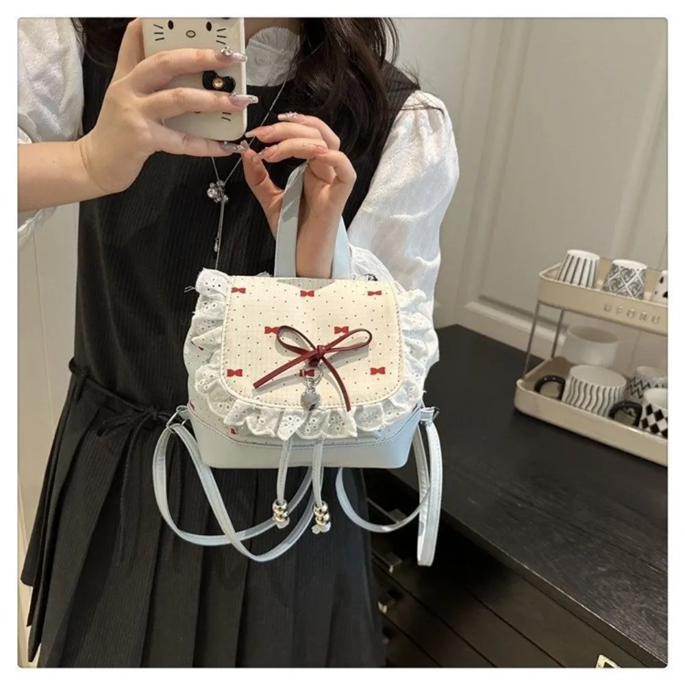 Fashion Lace Trim Butterfly Knot Backpack Polka Dot Lightweight Mini Backpack Sweet Bow Women's Backpack Women