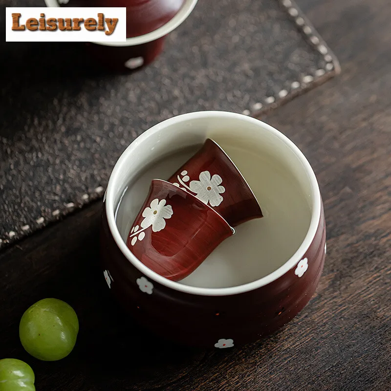 550ml Japanese Powder Yin Hawthorn Red Tea Washing Cup Hand-painted Small Flower Tea Residue Tank Kung Fu Teaware Jianshui