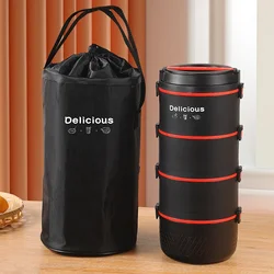 2 3 4 Layer Stainless Steel Portable Lunch Box Kids Student Office Food Container Large Black Thermal Bento Box Leakproof Set