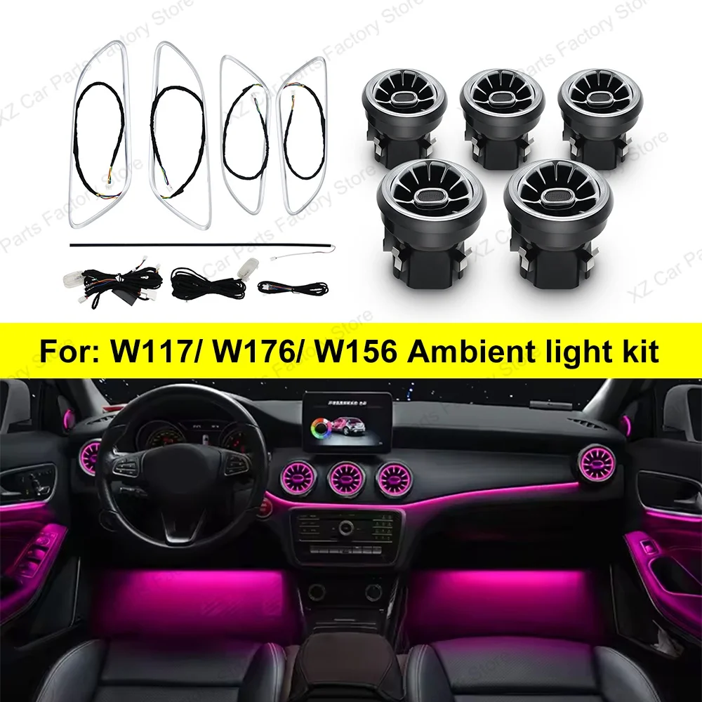 For Mercedes-Benz A CLA GLA W176 W117 W156 Turbine Air Vent Ambient Light Kit 12/64 Colors Air Vents Car Parts