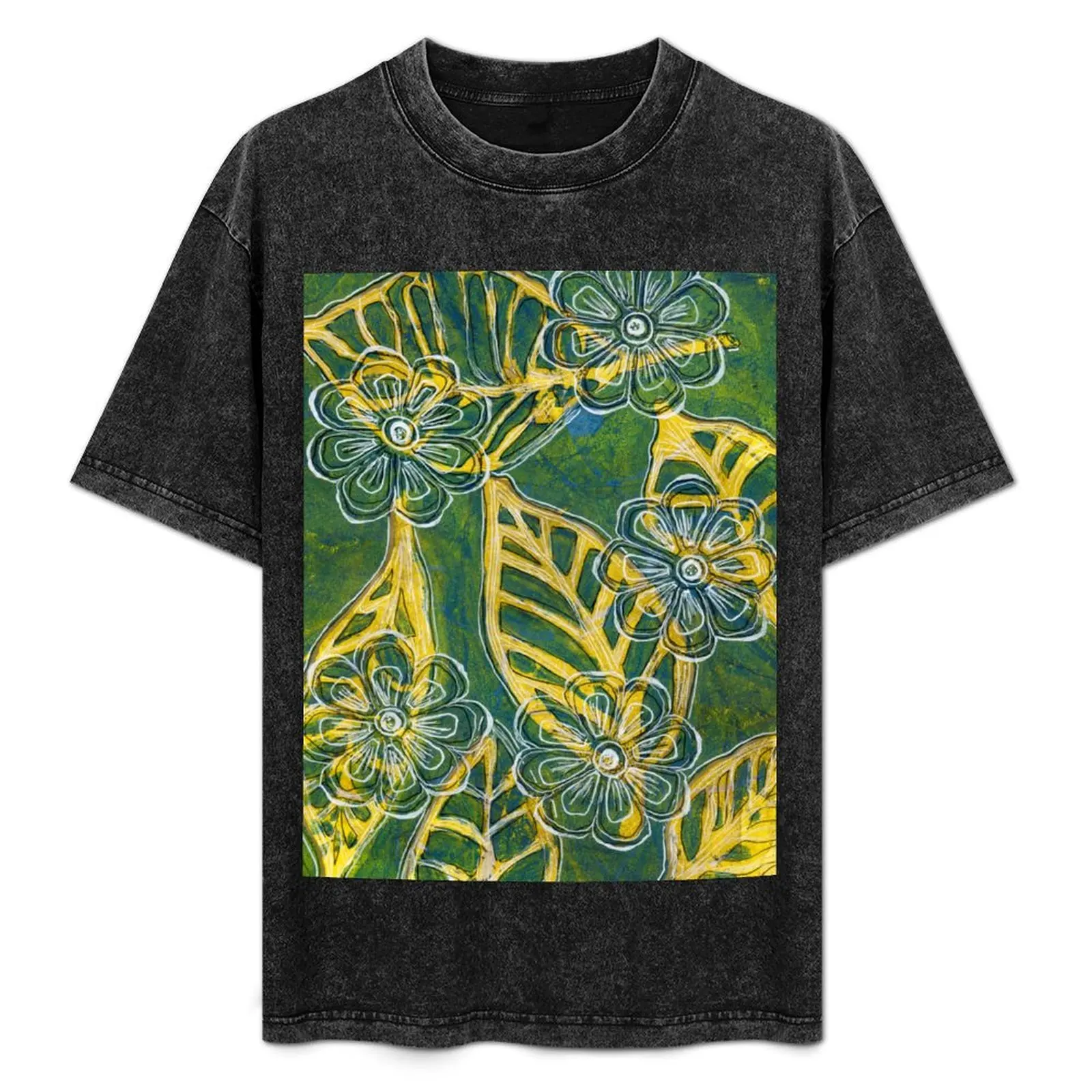 Leaves and Flowers 21 Monoprint with Ink T-Shirt Retro Graphic Print T-Shirt