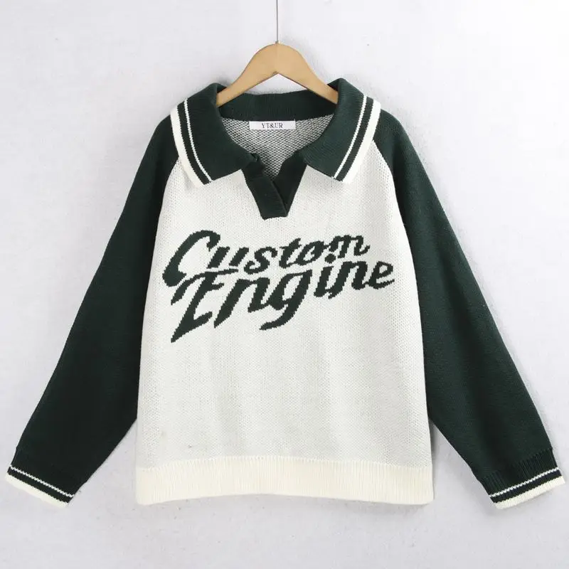 

Цветной вязаный свитер с буквенным узором, осень-зима, верхняя одежда больших размеров, воротник обычной длины, женский трикотаж