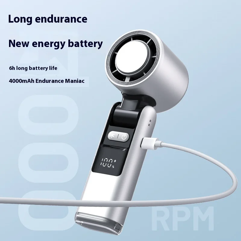 مروحة صغيرة شخصية محمولة قابلة لإعادة الشحن بقدرة 4000 مللي أمبير في الساعة بقدرة 3 سرعات مع توربو قابلة للطي وقابلة للتعديل 1-100 لاستخدام السيارة والمركبات الترفيهية