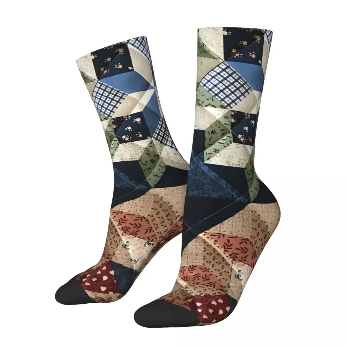 Crazy compression Country Quilt Pattern Sock for Men Vintage Seamless Pattern Crew Sock Novelty