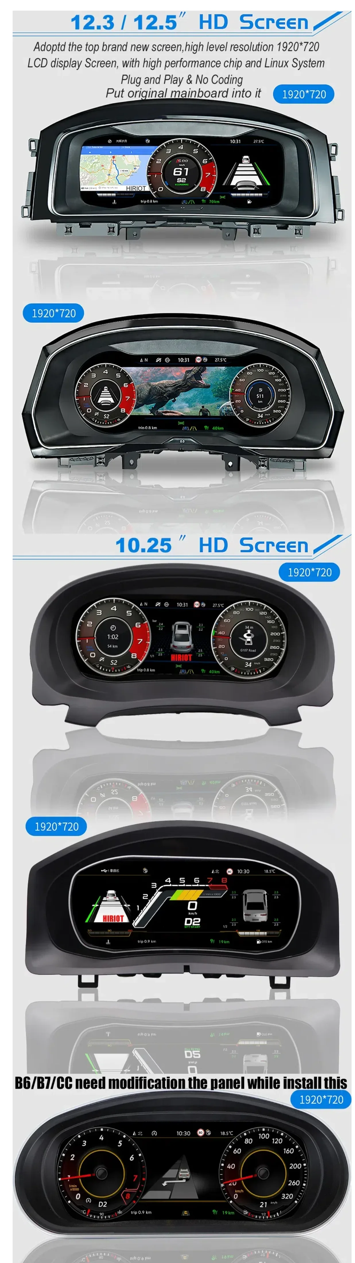 Digital Virtual Cockpit For VW Golf 6 7 Passat CC B7 B8 Jetta Tiguan Amarok Scirocco T6 Dashboard Instrument Cluster Speedometer