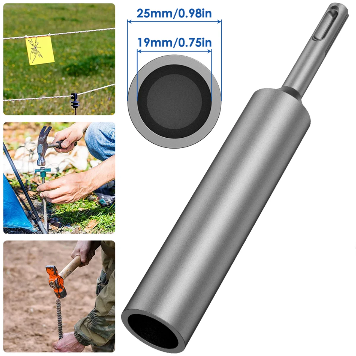 

Hardened Steel for SDS Plus Rotary Hammer Drill Power Tool SDS Plus Ground Rod Driver Durable 17mm Earth Stake Grounding Rod