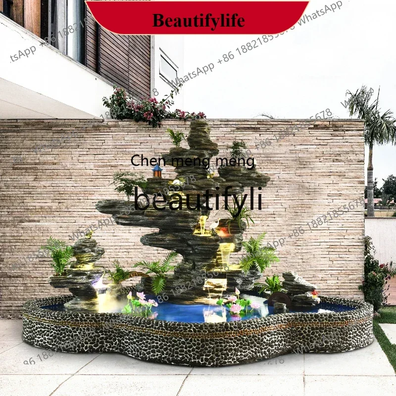 D178  Big rockery feng shui wheel fountain flowing water fish pond villa courtyard garden landscape decoration, lucky ornament