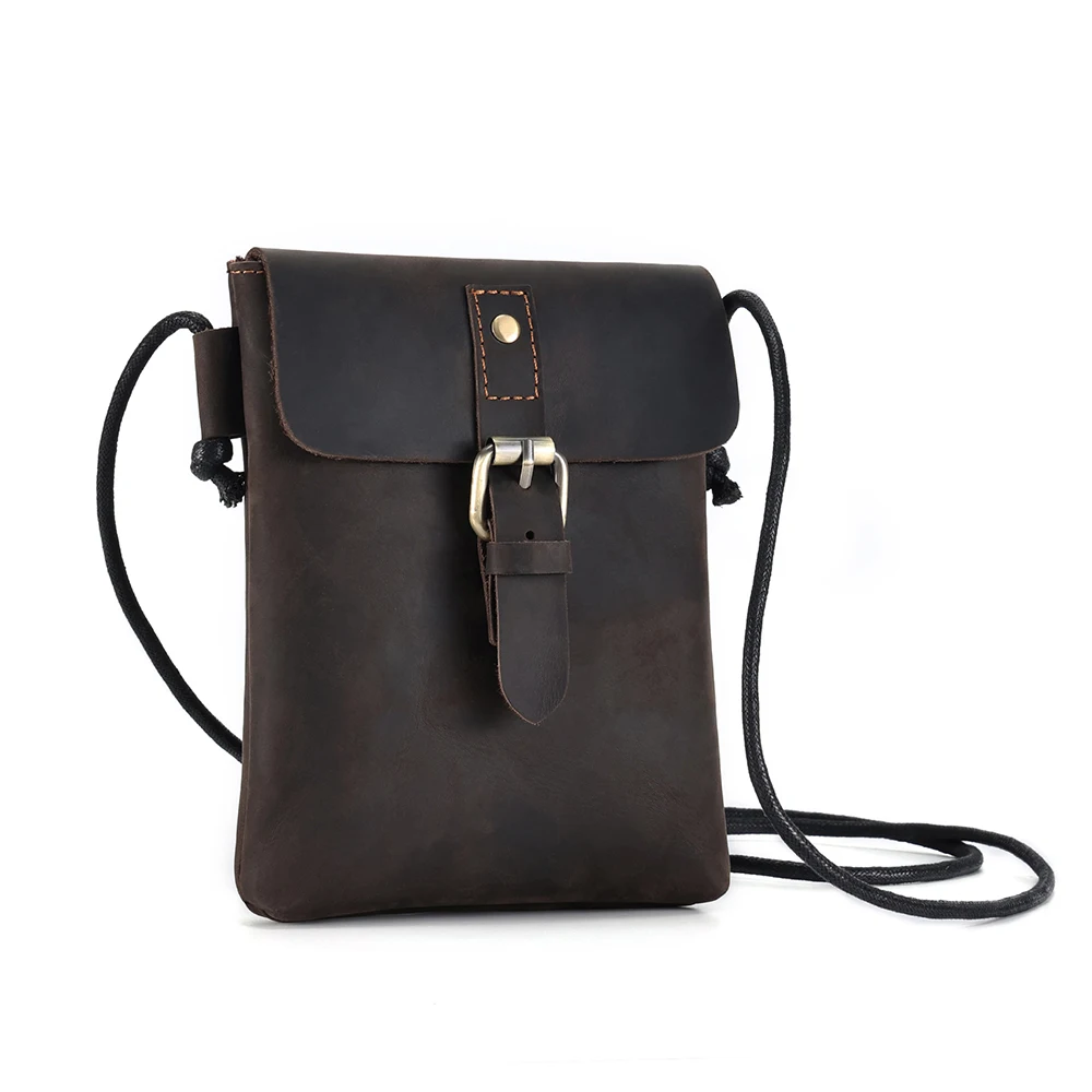 Genuine Leather Mobile Phone Bag for Men Retro Casual Crossbody Bag Crazy Horse Leather Mobile Phone Crossbody Bag for Men