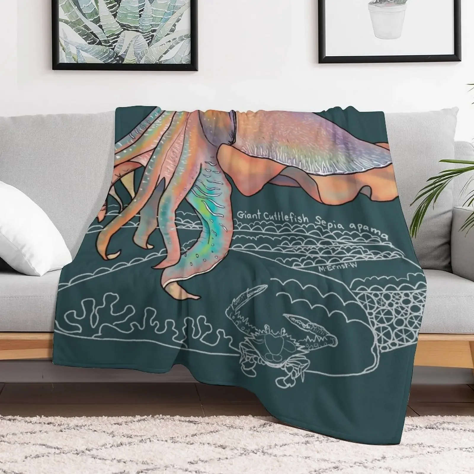 Cuttlefish Doodle-dark background Throw Blanket For Sofa Thin Bed linens Blankets