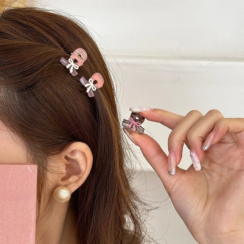 

6 Pairs of Mini Bow Decoration Small Grab Clip Set, Multi-color Transparent Frosted Side Clip, Women's Hair Clip, Bangs Clip