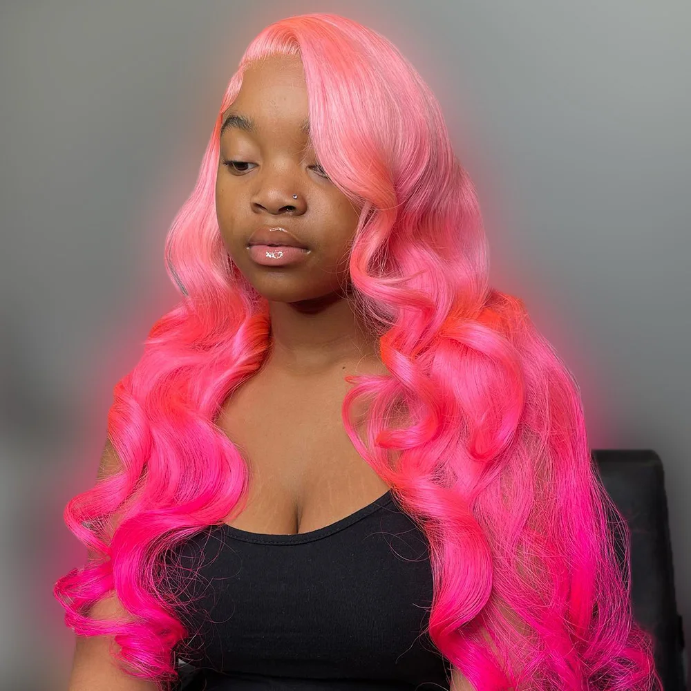 

Ombre Pink Colored 13x4 Lace Front Wigs For Women Brazilian Pre Plucked Body Wave 13x6 Lace Frontal Wig Highlight Human Hair Wig