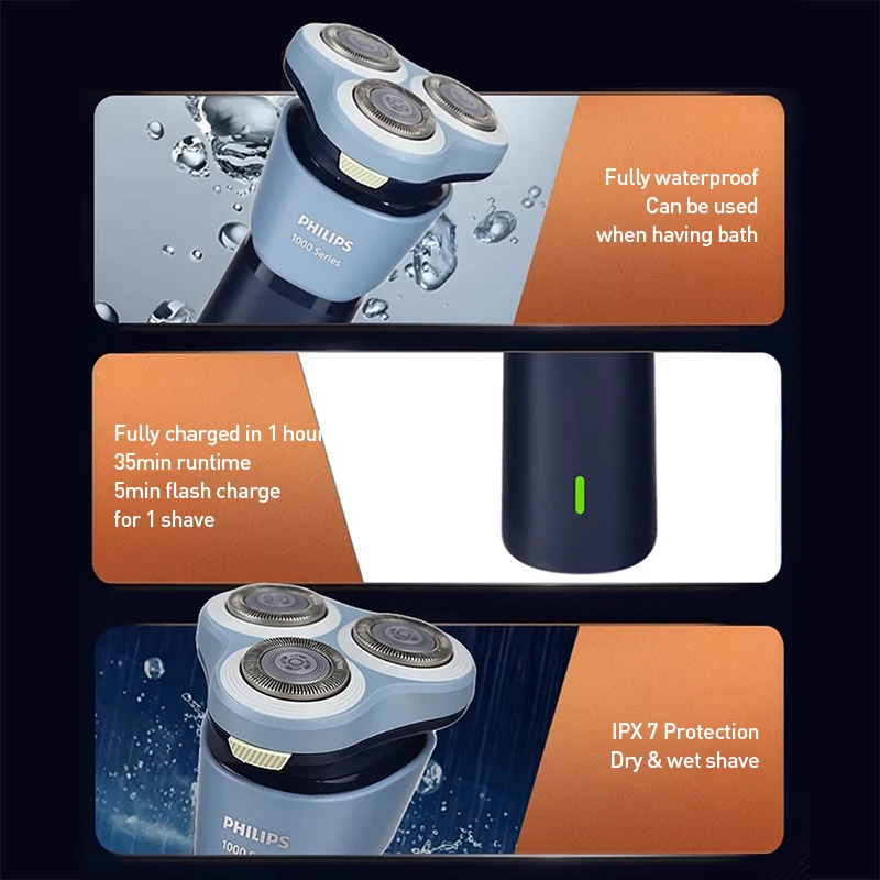 ماكينة حلاقة فيليبس الكهربائية S1886 رؤوس عائمة ثلاثية الأبعاد 27 شفرات من الفولاذ المقاوم للصدأ ذاتية الشحذ شفرات ممتدة شحن سريع #4