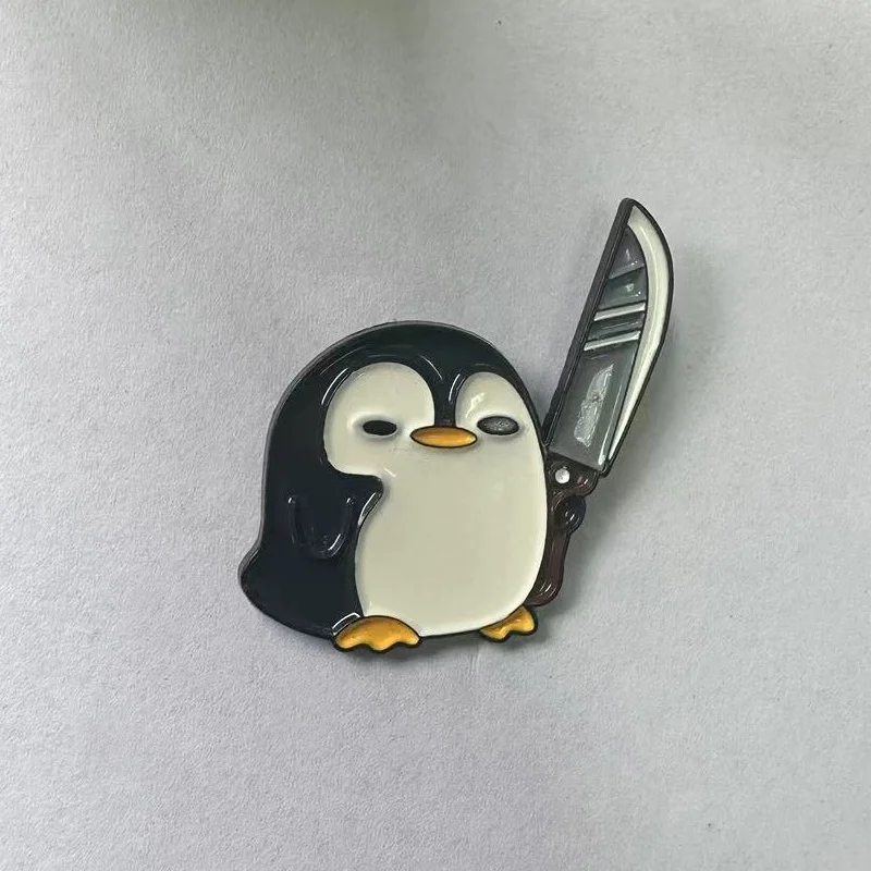 Funny Penguin Holding Big Knife Brooch Pin Badge for Backpacks Hats Unique Gift Accessory view 3