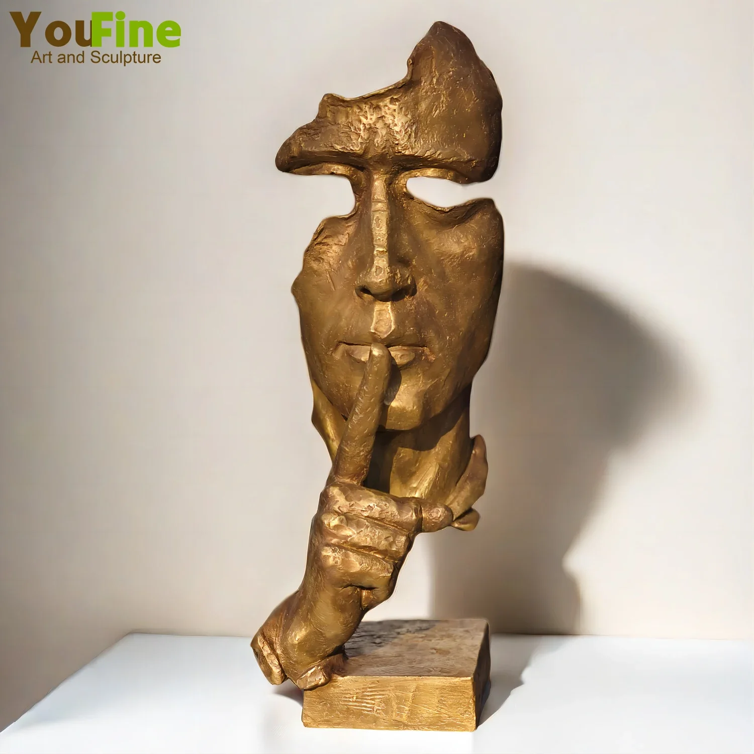 

82cm Famous Abstract Face Bronze Statue Bronze Silence Is Gold Sculpture Hot Casting Creative Bust Art Statues Large Home Decor