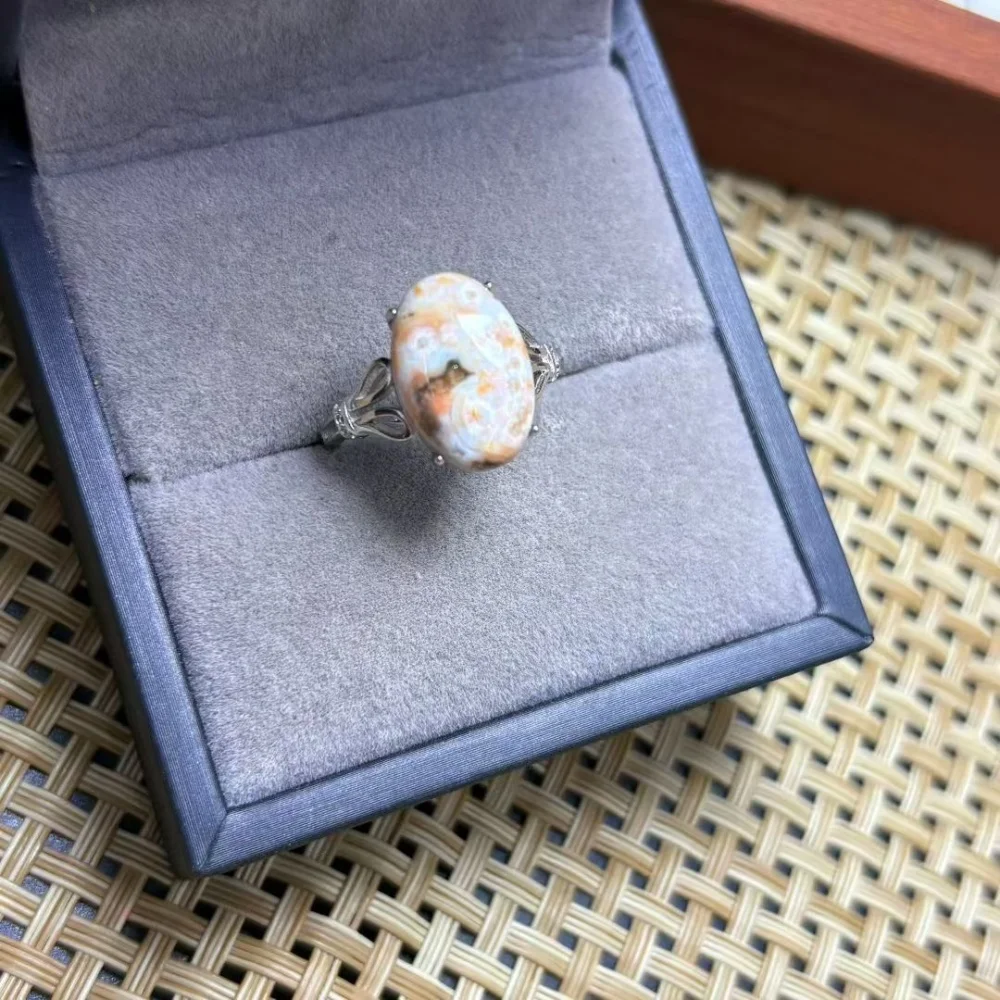 Natural Ocean Jasper Crystal Ring for Women Yoga Reiki Healing Fengshui Stretching Jewelry Gift - 1 Piece