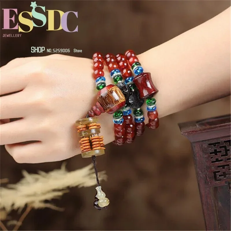 8mm Natural Tibetan Old Sheep  108 Buddha Beads  for Men Women Ethnic Style Abacus Full of Blood Goat Horn Bracelets