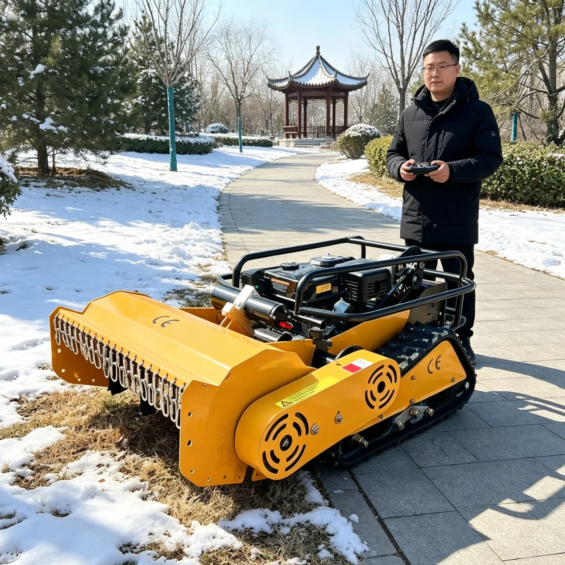 Customized detachable snow shovel accessory, 800spro zero‑turn intelligent lawn mower trims green belts along urban suburban