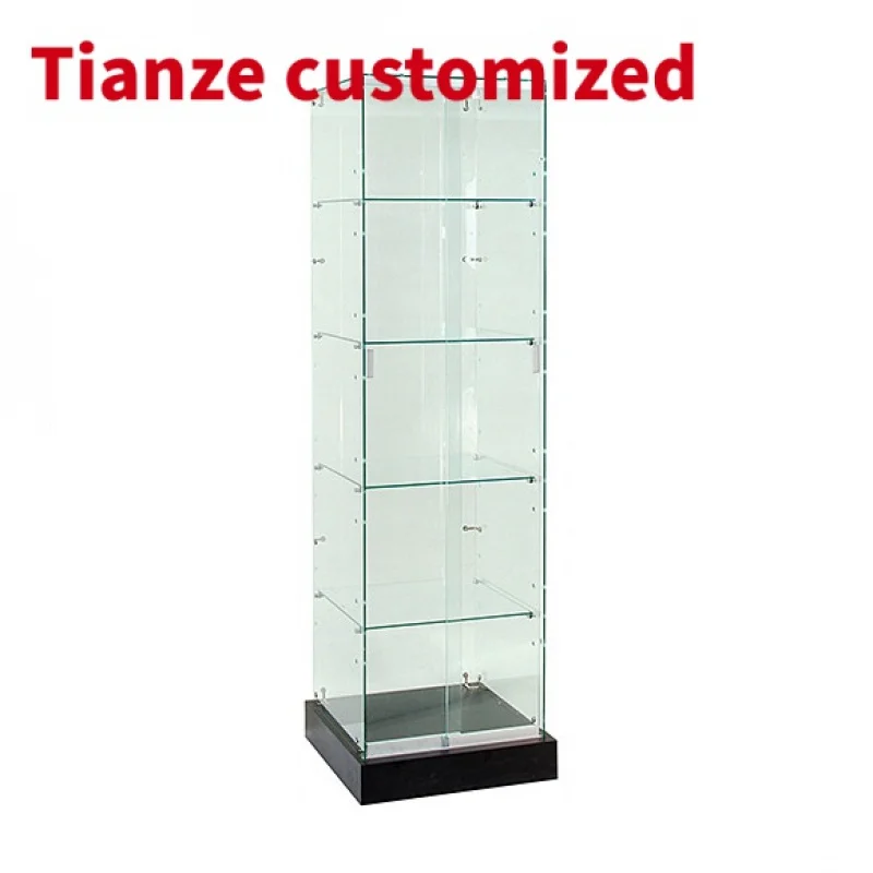 

(customized)Disassembled Glass Display Tower Frameless Full Showcase Tower with Black Base