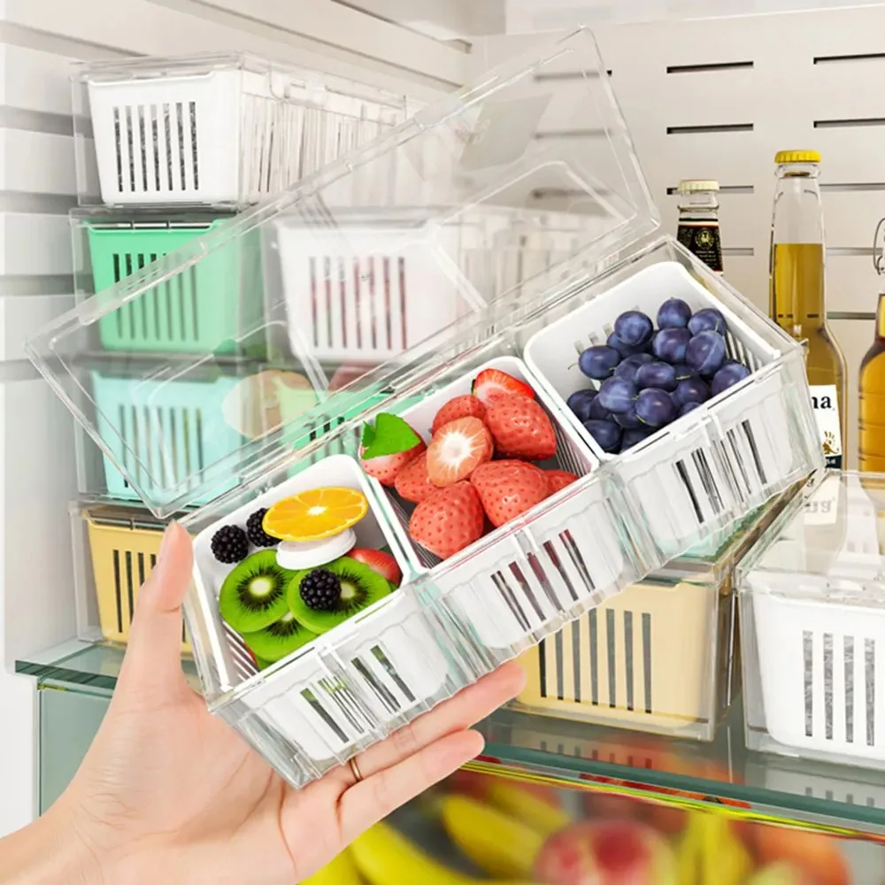 2 Piece 3 Compartments Spices Fresh Keep Storage Box Detachable Drainable Scallions Preservation Case Prevents Odor Transfer