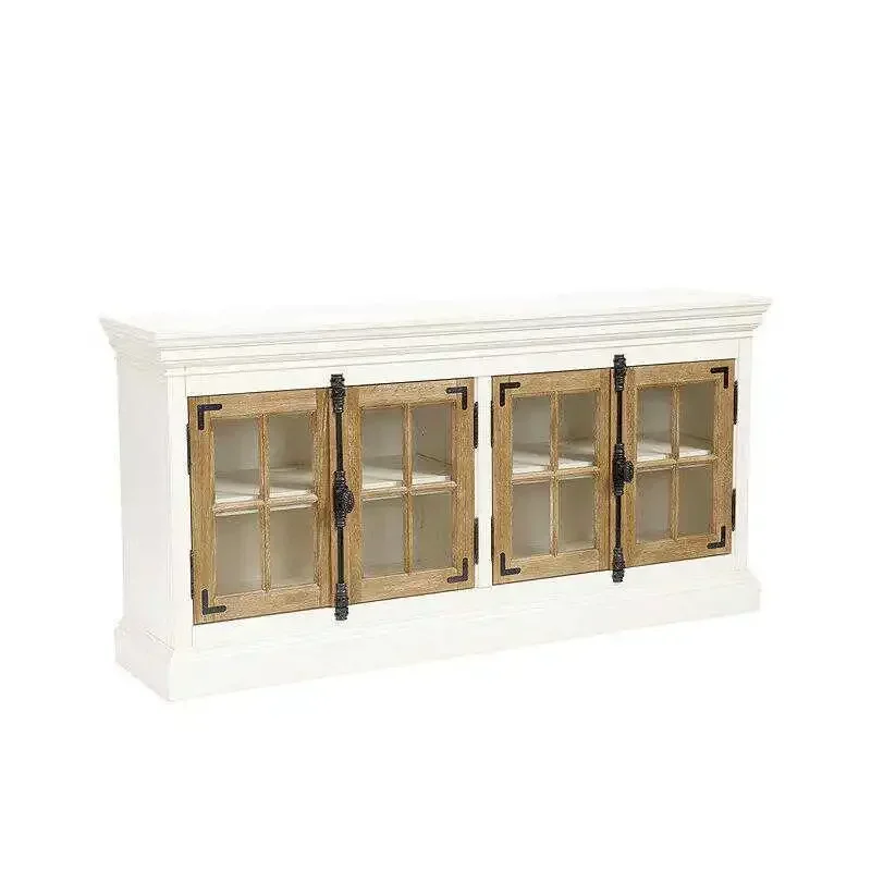 

Retro dining side cabinet integrated against the wall Restaurant wine solid wood display cabinet White decorative cabinet