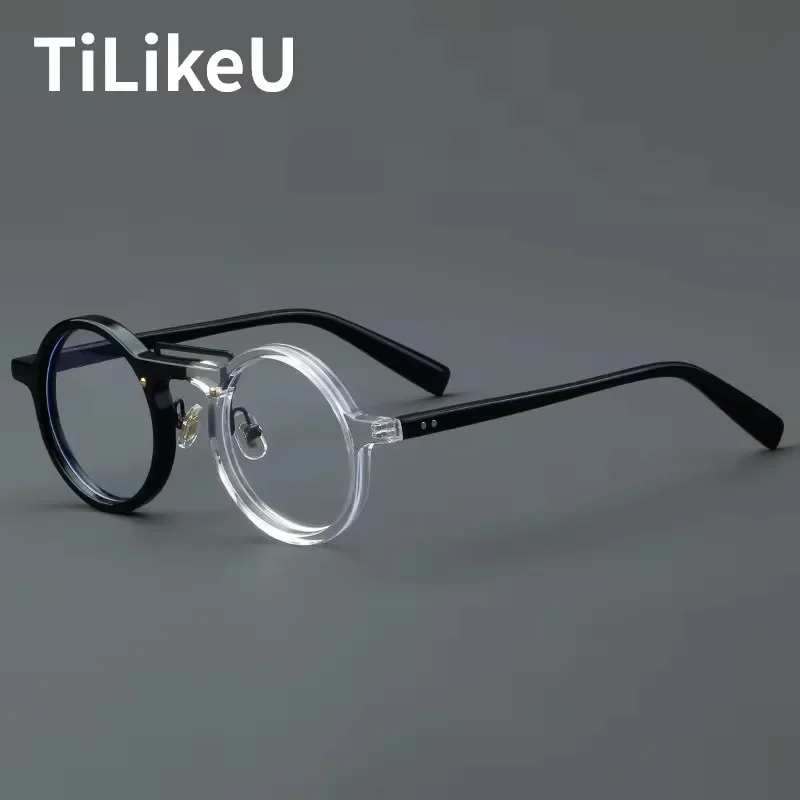 

Retro Round Acetate Frames Glasses Classic Black White Style Design Eyewear Optical Prescription Glasses Round Eye Glasses Frame