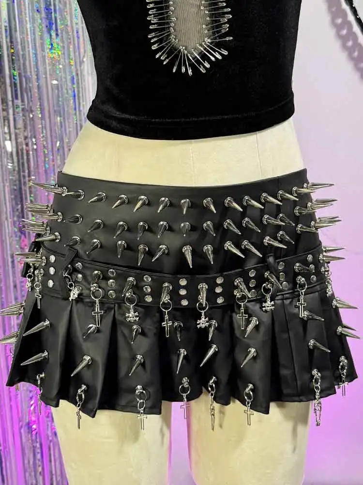 E-Girls Harajuku ملابس للنادي التنانير القوطية يدوية الصنع Emo لتقوم بها بنفسك القوطي Y2K جلد نباتي 90s الجرونج الصليب الشرير الصخرة رصع في سن المراهقة #1