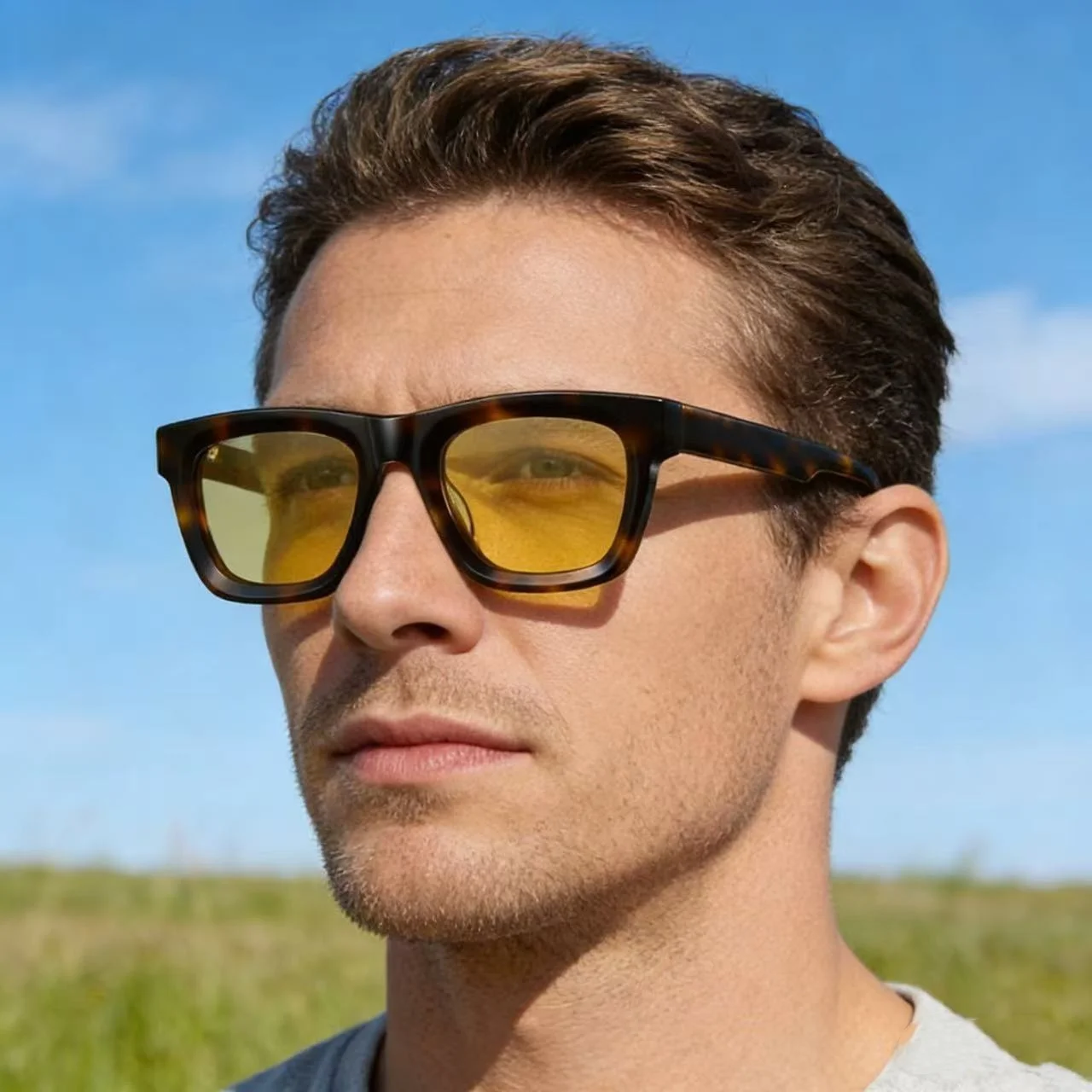 

Acetate Sunglasses Men Brand Designer Square Eyeglasses Shades Hip Hop Style Men'S Shades Sun Glasses