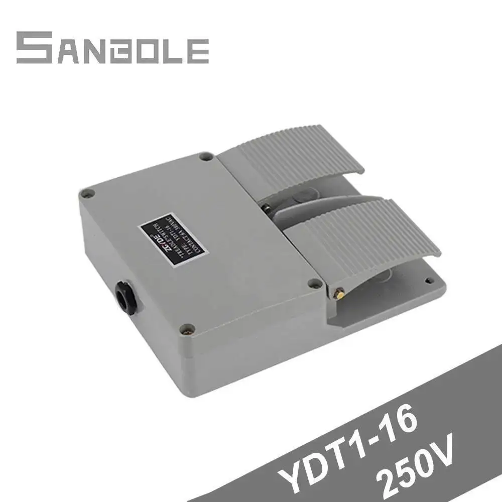 Interruptor de pie tipo Pedal de YDT1-16, carcasa de aluminio de contacto plateado, accesorios para máquina y herramienta, pies dobles, 10A, 250V