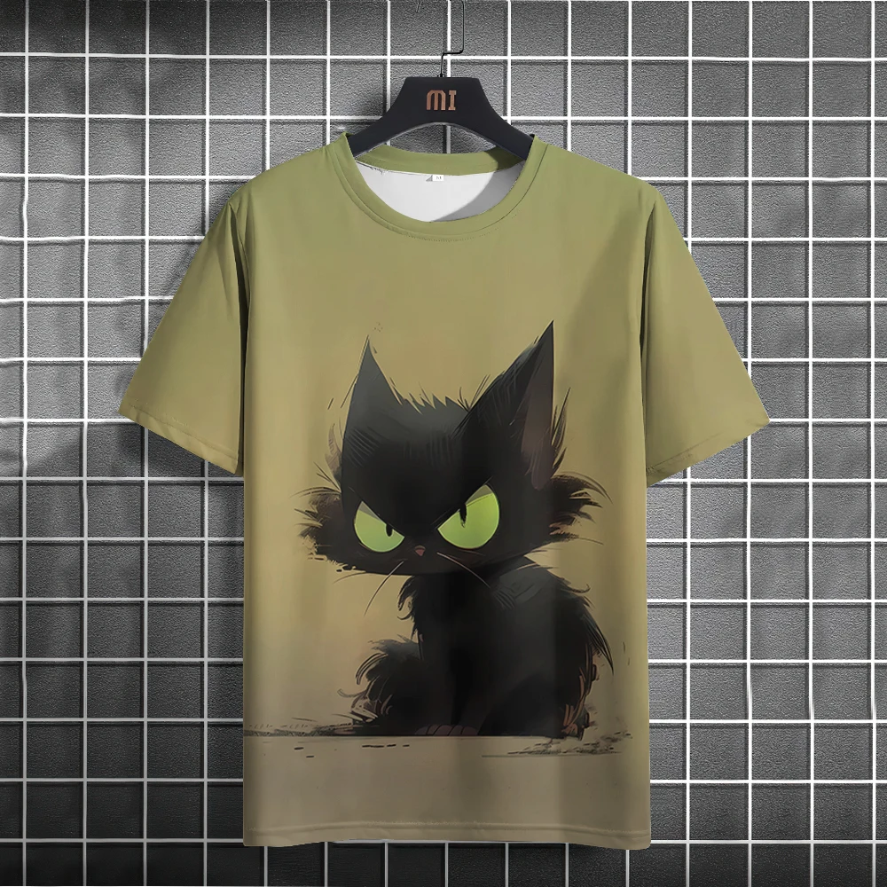 Cute Cat Men‘ T-shirt Print Summer Casual Y2k Short Sleeve O Neck Pullover Top For Summer Male Animal Tees Oversized Clothing