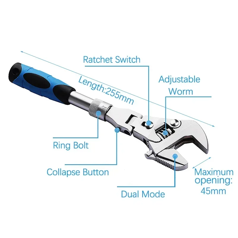 Imagem -05 - Folding Cabeça Ratchet Wrench Telescópica Shaking Head Torque Wrench 10 180 Graus em Ajustável