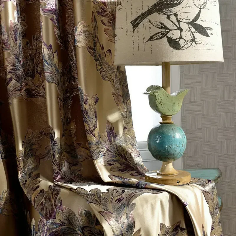 

Luxury Curtains for Living Room Peacock Feather Blinds Jacquard Drapes for Bedroom Chinese Window Shading High Shading Panels