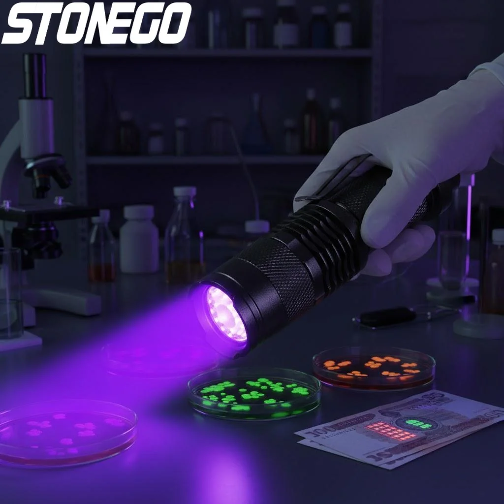 

UV LED Flashlight 395nm 365nm 3 Modes Zoomable Blacklight for Pet Urine Scorpion Detection Portable Lighting