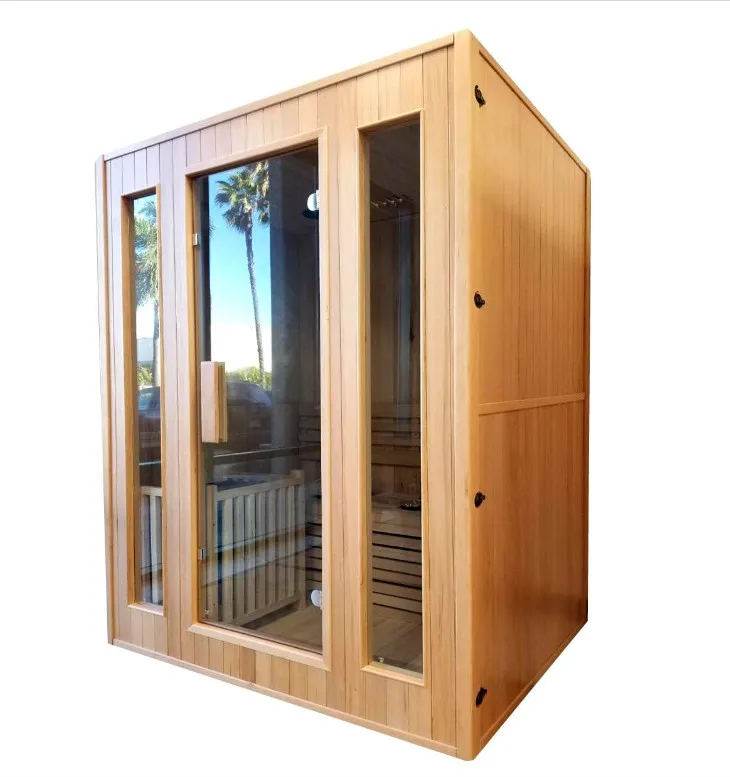 Indoor Sauna Room, 2-3 Person Canadian Hemlock Wood,Wood Sauna with 8mm Tempered Glass, Electric Sauna Equipment
