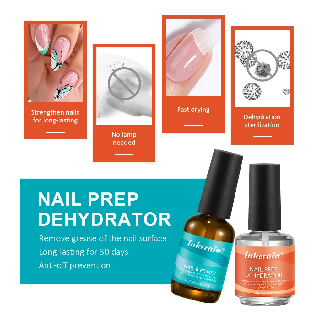 2Pcs 15ml Nail Primer Fast Air Dry Prep Dehydrator For Nail Soak Off Base Primer Gel First Nails Gel for  Manicure Tools image 2