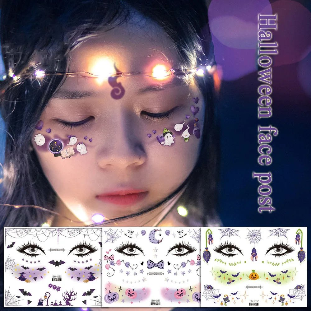 Halloween Face Stickers Temporary Tattoo For Face Multi-style Cartoon Tattoo Stickers Waterproof Long Lasting Disposable Tattoo