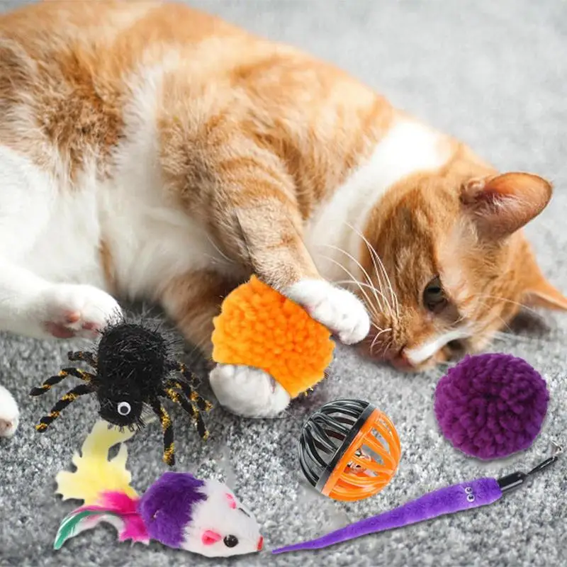 Cat Toy Set Halloween Pumpkin Cube Catnip Toy Set Interactive Kitten Toys Hide and Seek Toy Feather Toy fot Indoor Peekaboo