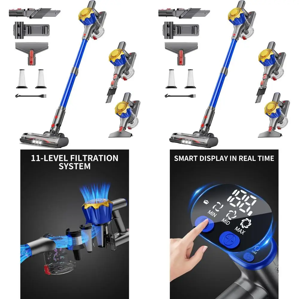 

Powerful 580W 50Kpa Cordless Stick Vacuum Cleaner with 70-Minute Battery Life, Ideal for Hardwood Floors, Carpets, and Pet Hair