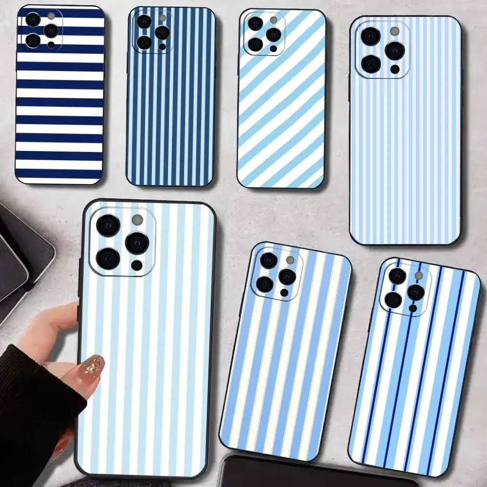 

light blue striped Phone Case For iPhone 17,16,15,14,13,12,11 Plus,Pro Max,XS,Soft Black Cover