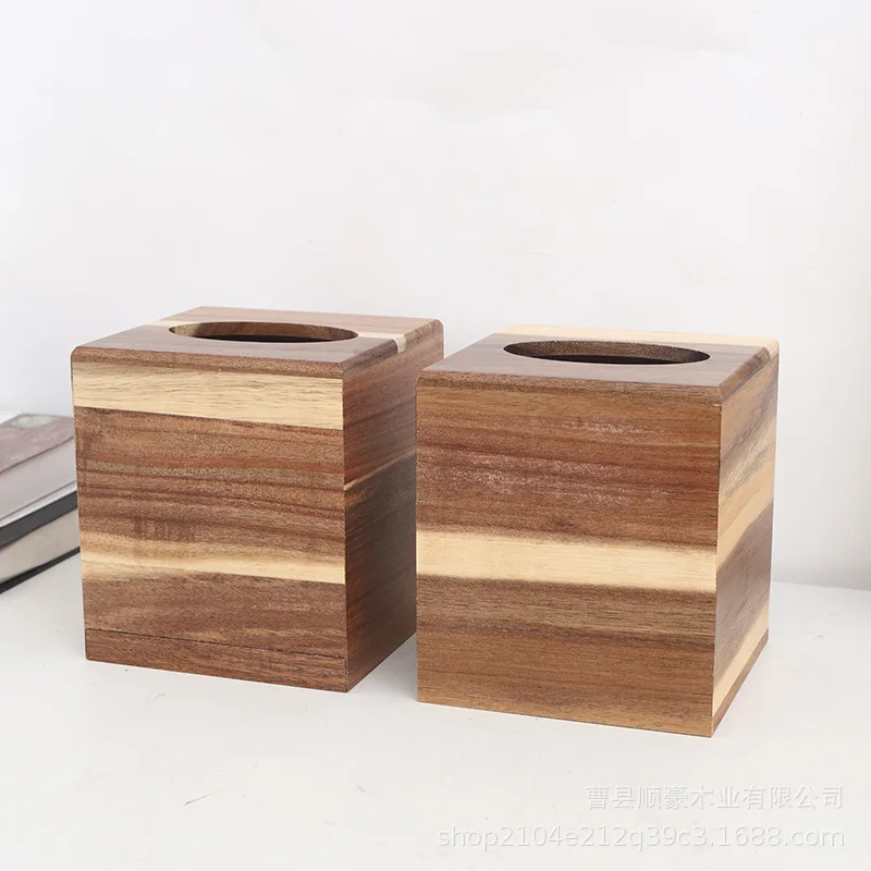 Acacia Wood Tissue Box Large Capacity Pull-Out Bottom Napkin Holder Solid Wood Tissue Storage Organizer for Home Bathroom