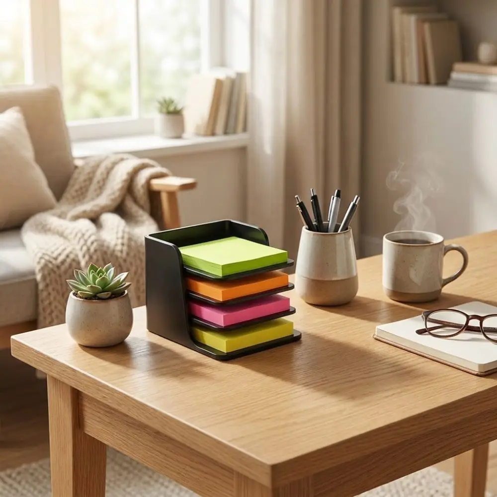 Stackable Sticky Note Holder Layer-Divided Stable Base Memo Pad Holder Plastic Anti-Tip Desk Drawer Organizer Desktop Use