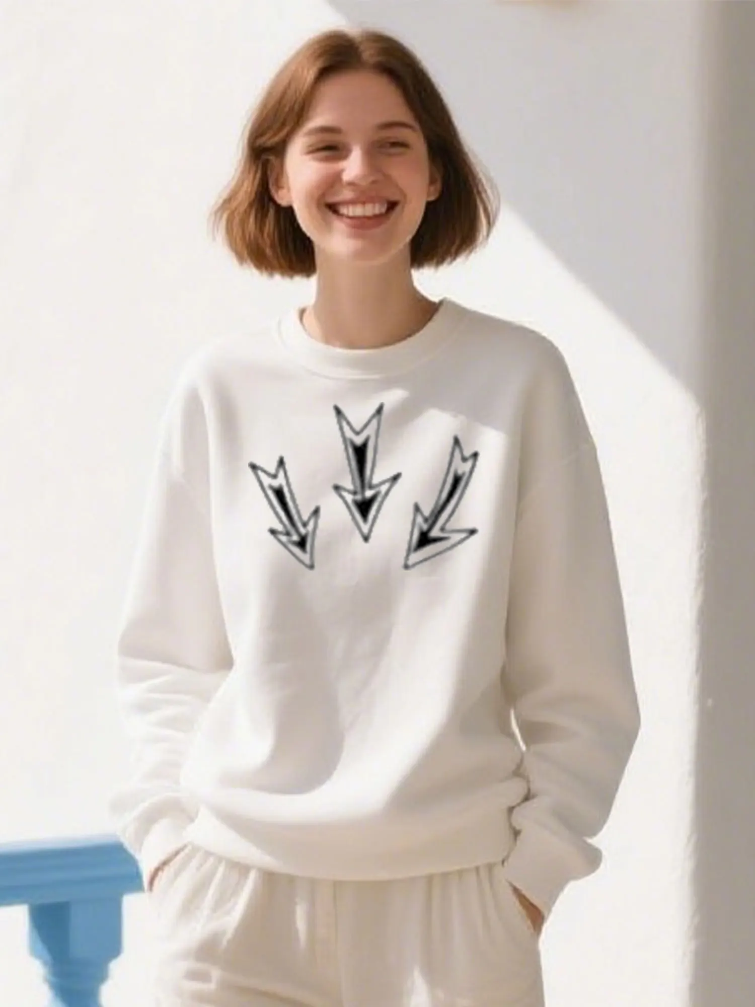 

Arrow Print Soft Cotton Crewneck Sweatshirt, Unisex Casual Pullover For Christmas