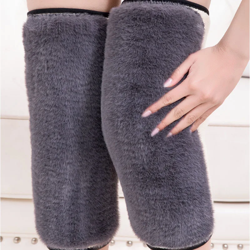 Warm Kneepads Winter Thicken Fluff Soft Knee Warmer Cycling Elderly Joint Cold-proof Leg Sleeves Adjustable Size Men Women Gift