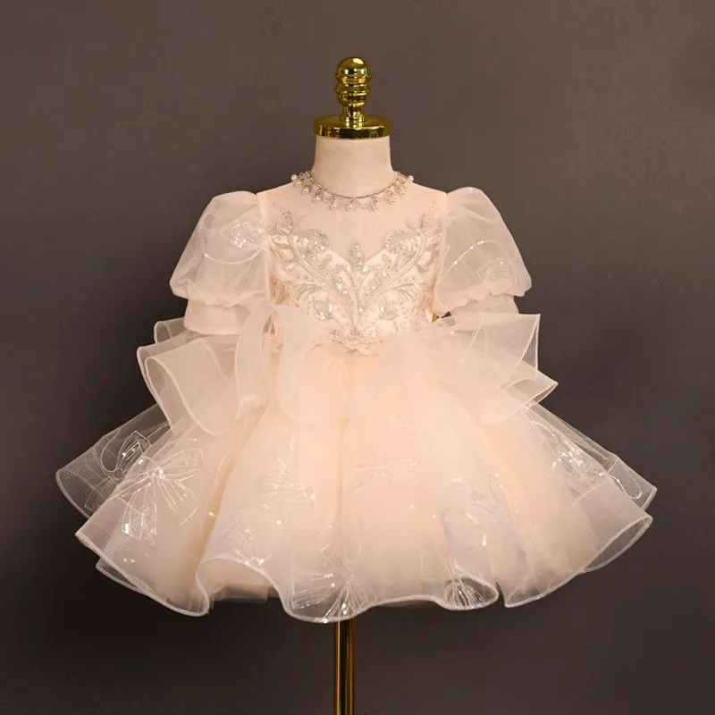 

2024 Bridesmaid Dress for Girls Children Princess Christmas Party Dresses Kids Sequins & Beading Ball Gown for Formal Occations