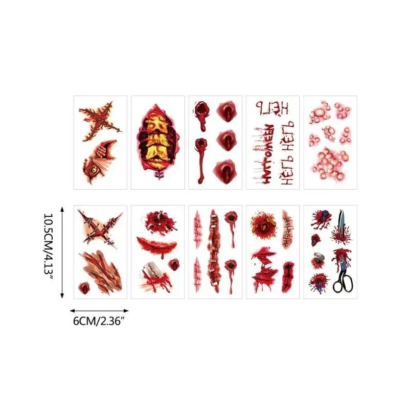 652F Halloween Tattooing Stickers Halloween Face Temporary Fake Scars Tattooing Set